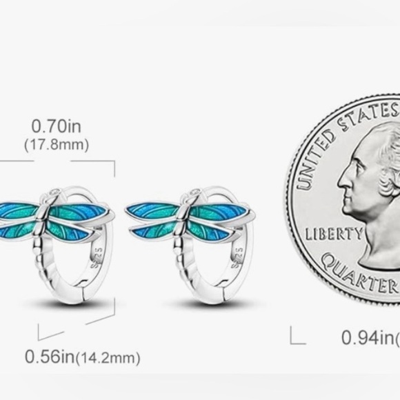 Sterling silver dragonfly earrings small hoops great for sensitive ears - Picture 4 of 4